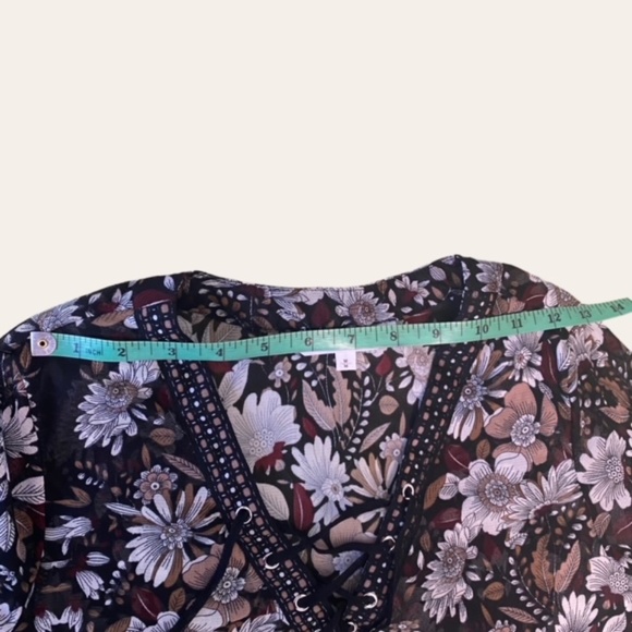 CLEO Floral Pattern Sheer V-Neck Women Tunic Blouse Size M - Picture 5 of 8